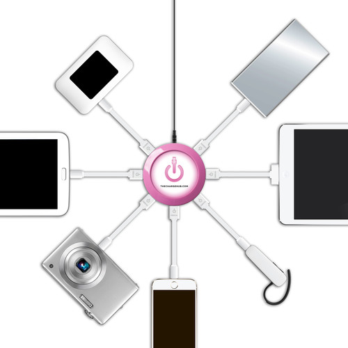 ChargeHub X7 7-Port Round USB Charging Station (Pink)