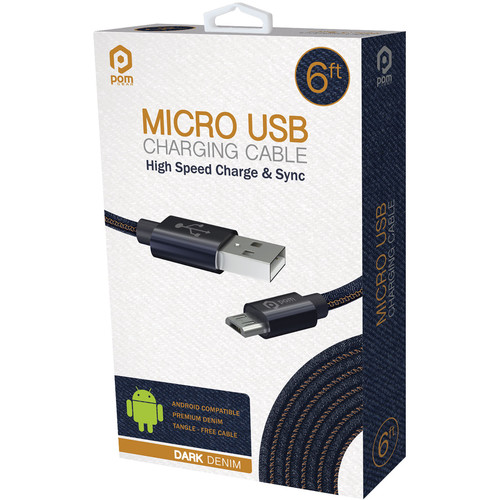 POM GEAR Micro-USB Type-B Male to USB Type-A Male Charging Cable (6', Dark Denim)
