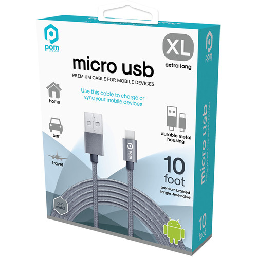 POM GEAR Charge2Go Micro-USB Type-B Male to USB Type-A Male Charging Cable (10', Gunmetal)
