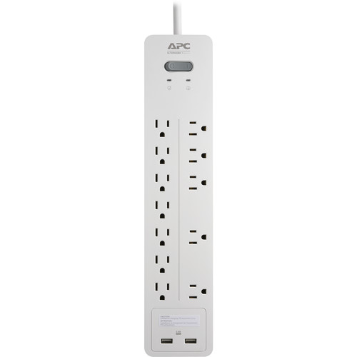 APC Home Office SurgeArrest 12-Outlet Surge Protector with USB Charging (6', 120V, White)