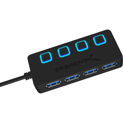 Sabrent USB 3.0 4-Port Hub with Individual Power Switches and AC Adapter