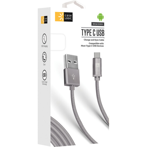 Case Logic Braided USB Type-C Charge and Sync Cable (10', Gray)