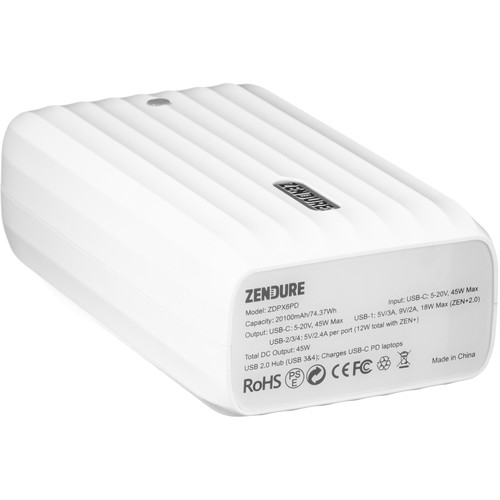 ZENDURE 20,100mAh X6 Power Bank and USB Hub with 45W Power Delivery & Quick Charge (White)