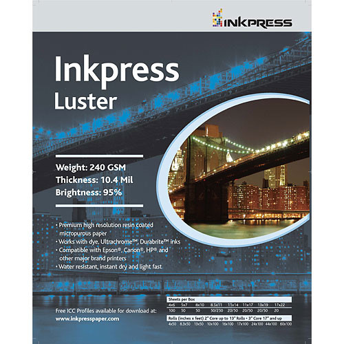 Inkpress Media Photochrome RC Luster Paper for Inkjet 13" Wide Roll - 50' Long