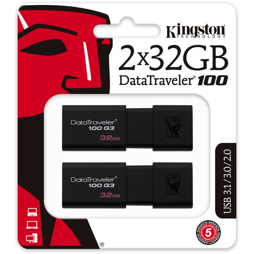 Kingston 32GB Data Traveler 100 G3 USB 3.0 Flash Drive (2-Pack)