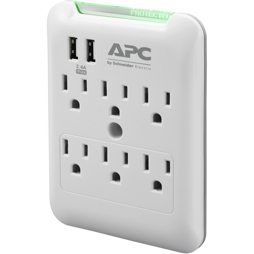 APC Essential SurgeArrest 6-Outlet Wall-Tap Surge Protector with 5V 2.4A USB Ports (120V, White)