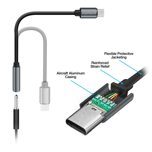 Naztech USB Type-C to 3.5mm Audio Adapter (5")