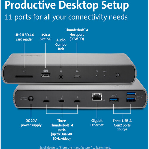 Kensington SD5700T 4-Port Thunderbolt 4 Dual 4K Docking Station