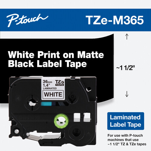 Brother TZe-M365 Label Tape for P-Touch Labelers (White on Matte Black, 1.4