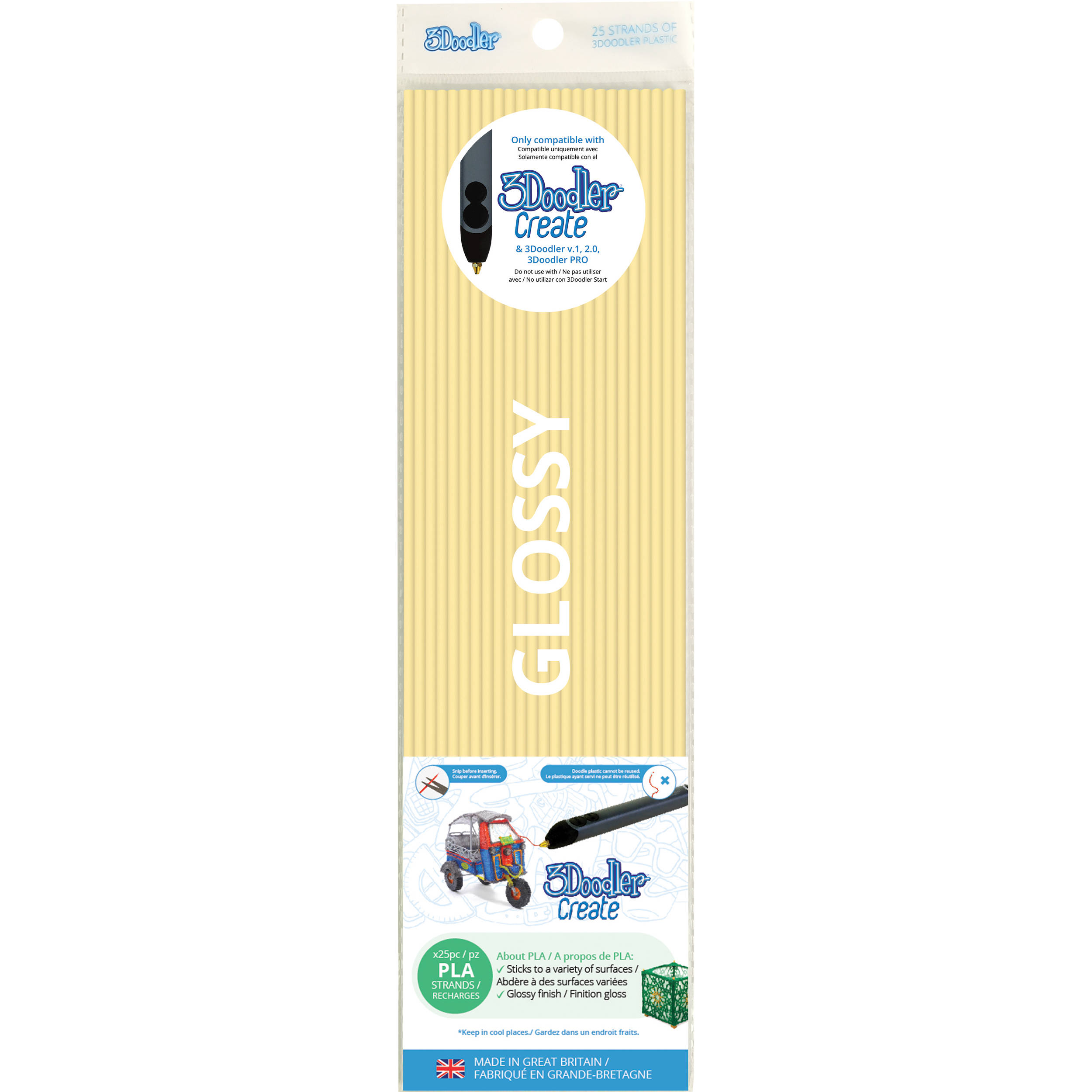 3Doodler PLA Single Color Plastic Pack (French Vanilla, 25 Strands)
