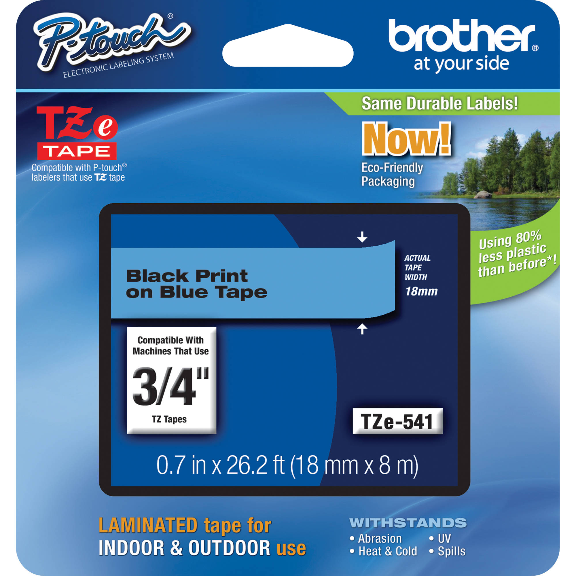 Brother TZe541 Laminated Tape for P-Touch Labelers (Black on Blue, 3/4" x 26.2')