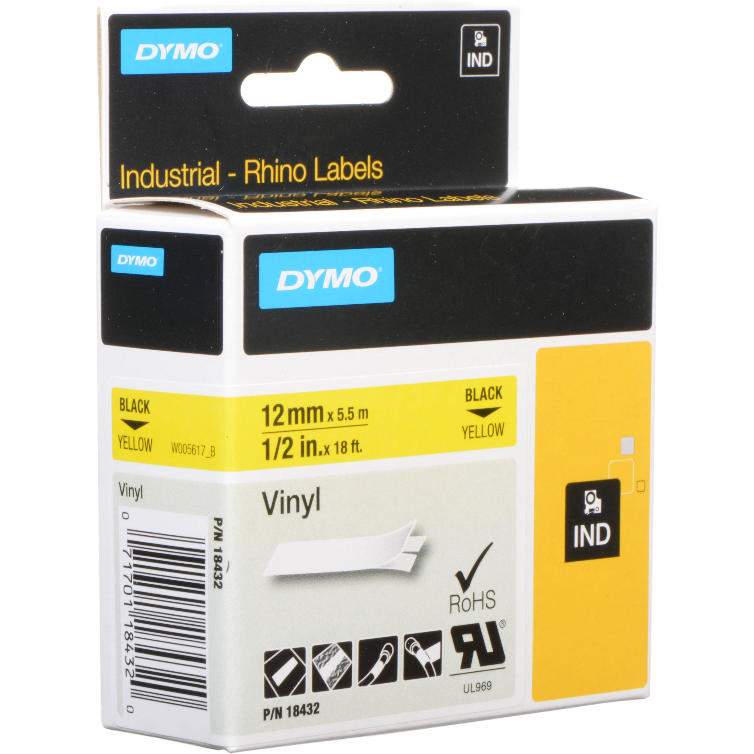 Dymo 1/2" (1.3cm) Vinyl Label Tape for RHINO Series Label Printers (Yellow)