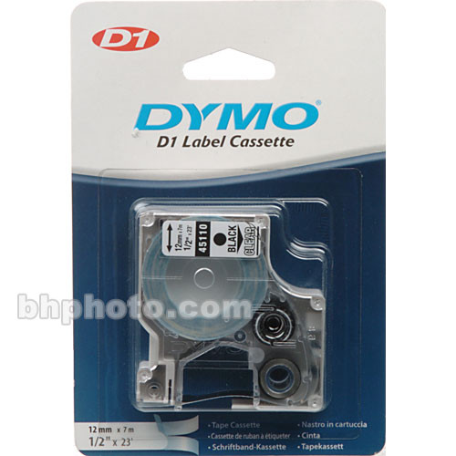 Dymo 45110 D1 Tape Cassette (Black Print, Clear Tape - 1/2" x 23')