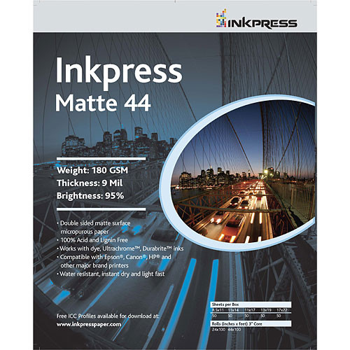 Inkpress Media Print Plus Matte 44 Paper (2-sided) for Inkjet - 17x22" (C) - 50 Sheets