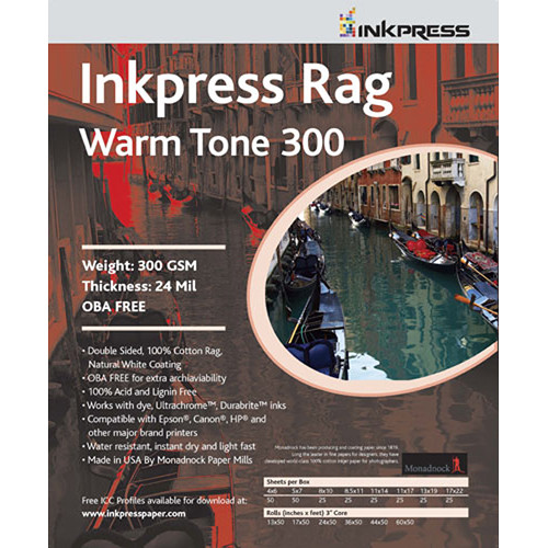 Inkpress Media Rag Warm Tone 300 Paper (8 x 8", 25 Sheets)