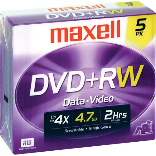 Maxell DVD+RW 4.7GB, 4x, Rewritable Recordable Disc in Jewel Case (Pack of 5)