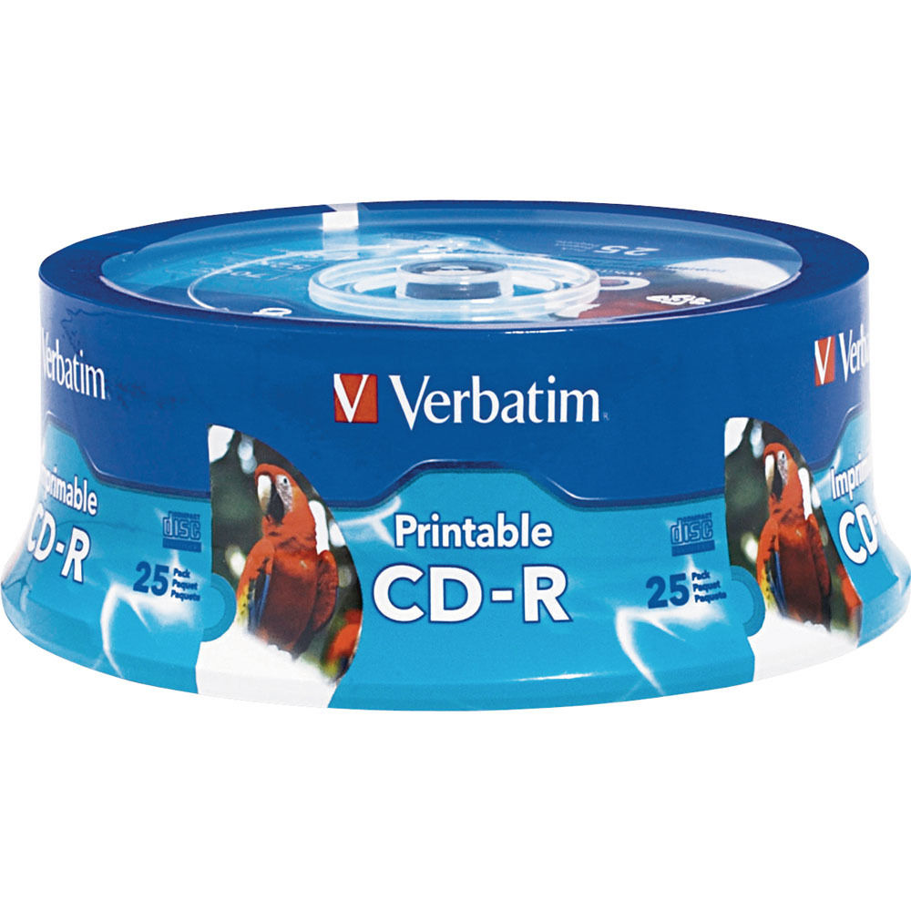 Verbatim CD-R 80 Minute, 700MB, 52xm Write-Once, White, Inkjet Printable, Hub Printable Recordable Compact Disc (Spindle Pack of