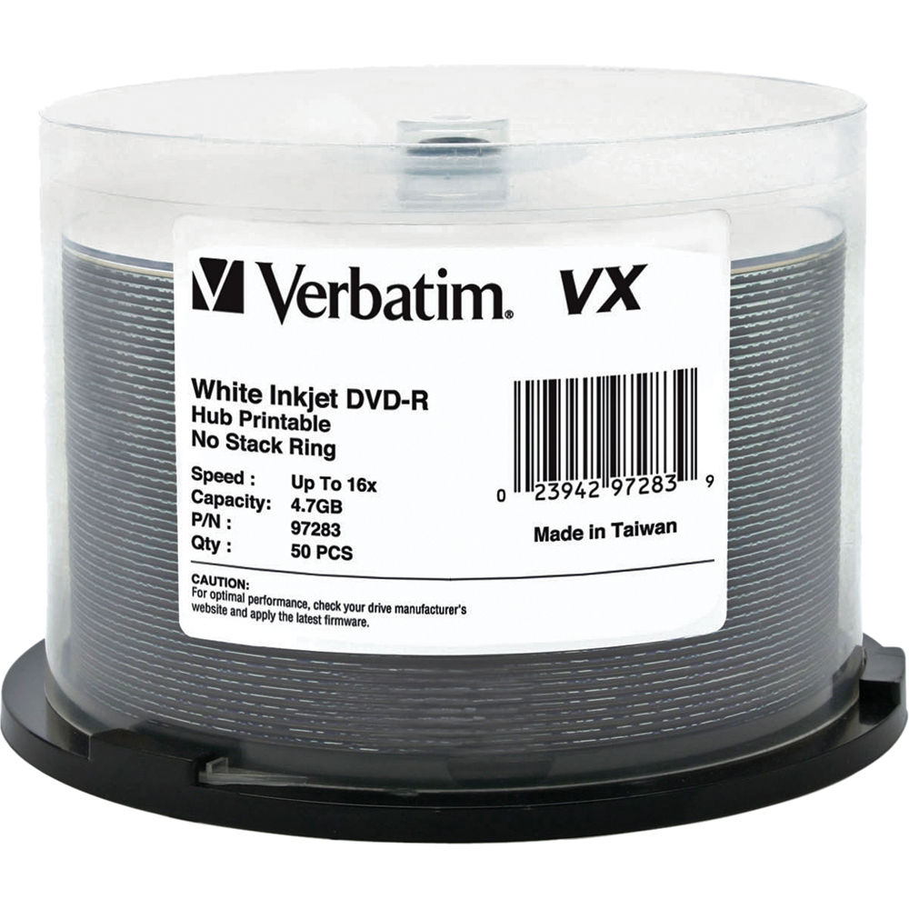 Verbatim VX 4.7GB DVD-R 16x Inkjet and Hub Printable Discs (50-Pack Spindle)