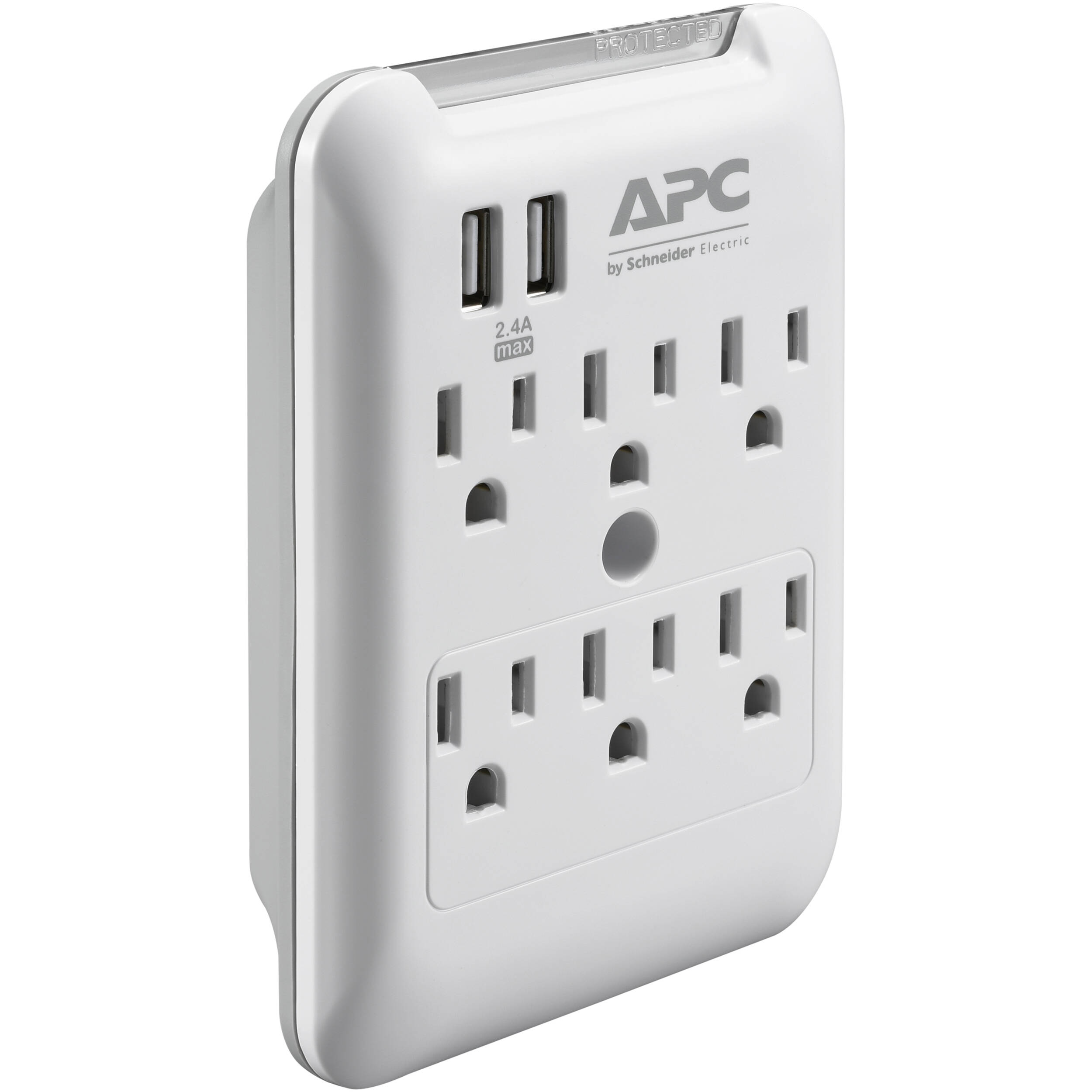 APC Essential SurgeArrest 6-Outlet Wall-Tap Surge Protector with 5V 2.4A USB Ports (120V, White)