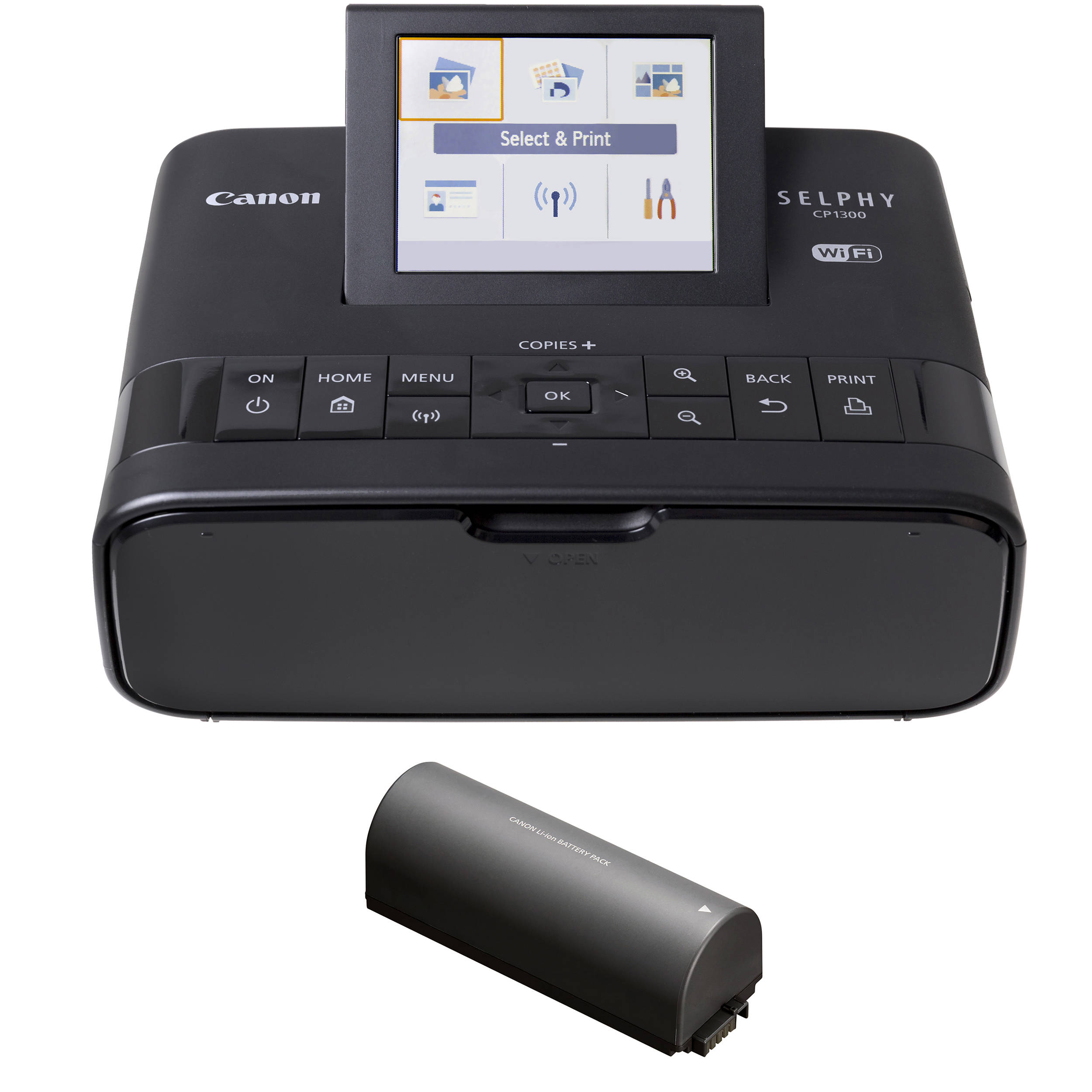 Canon SELPHY CP1300 Compact Photo Printer Battery Bundle (Black)