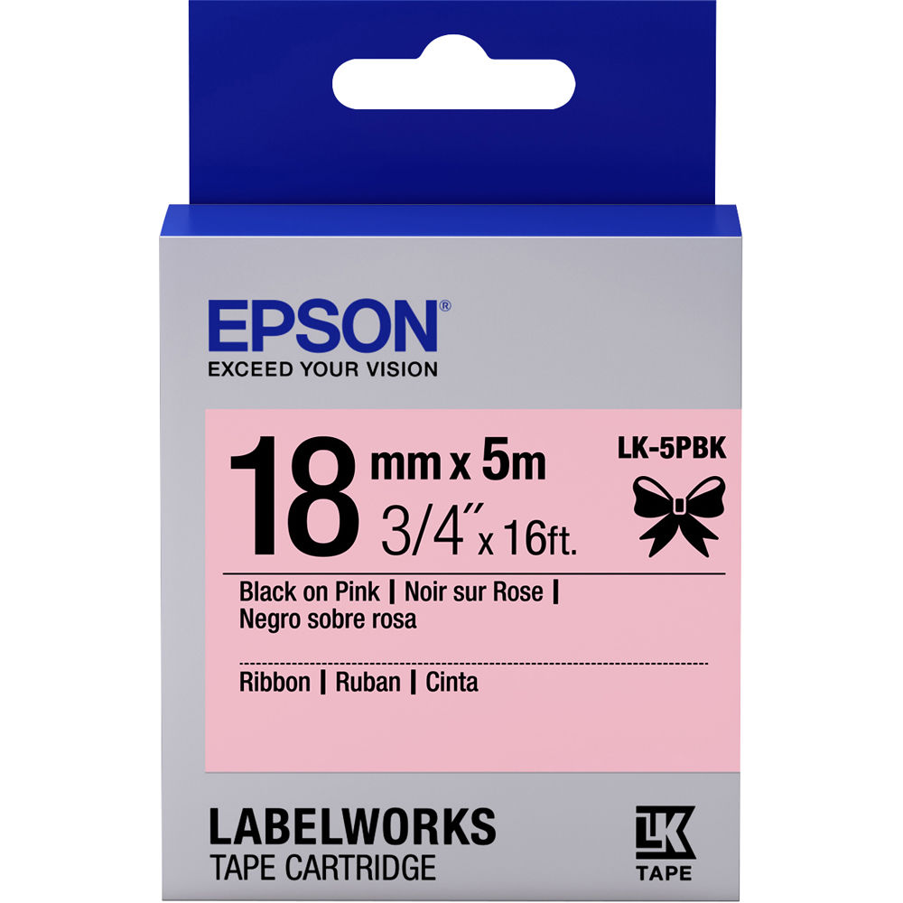 Epson LabelWorks Ribbon LK Tape Black on Pink Cartridge (3/4" x 16')