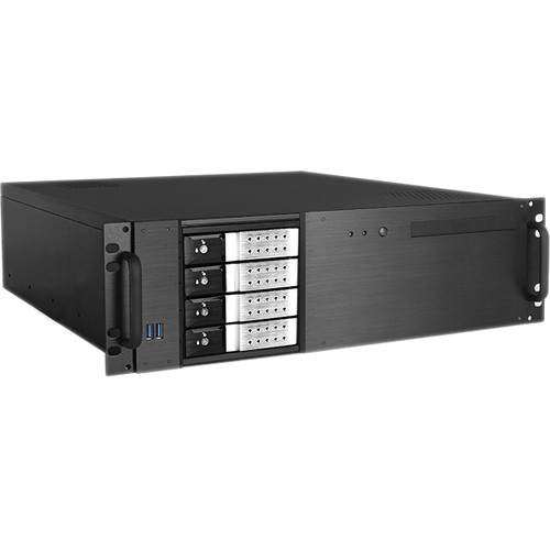 iStarUSA D-340HN-T 3 RU Compact 4 x 3.5" Bay Trayless Hotswap microATX Rackmount Chassis (Silver HDD Handles)