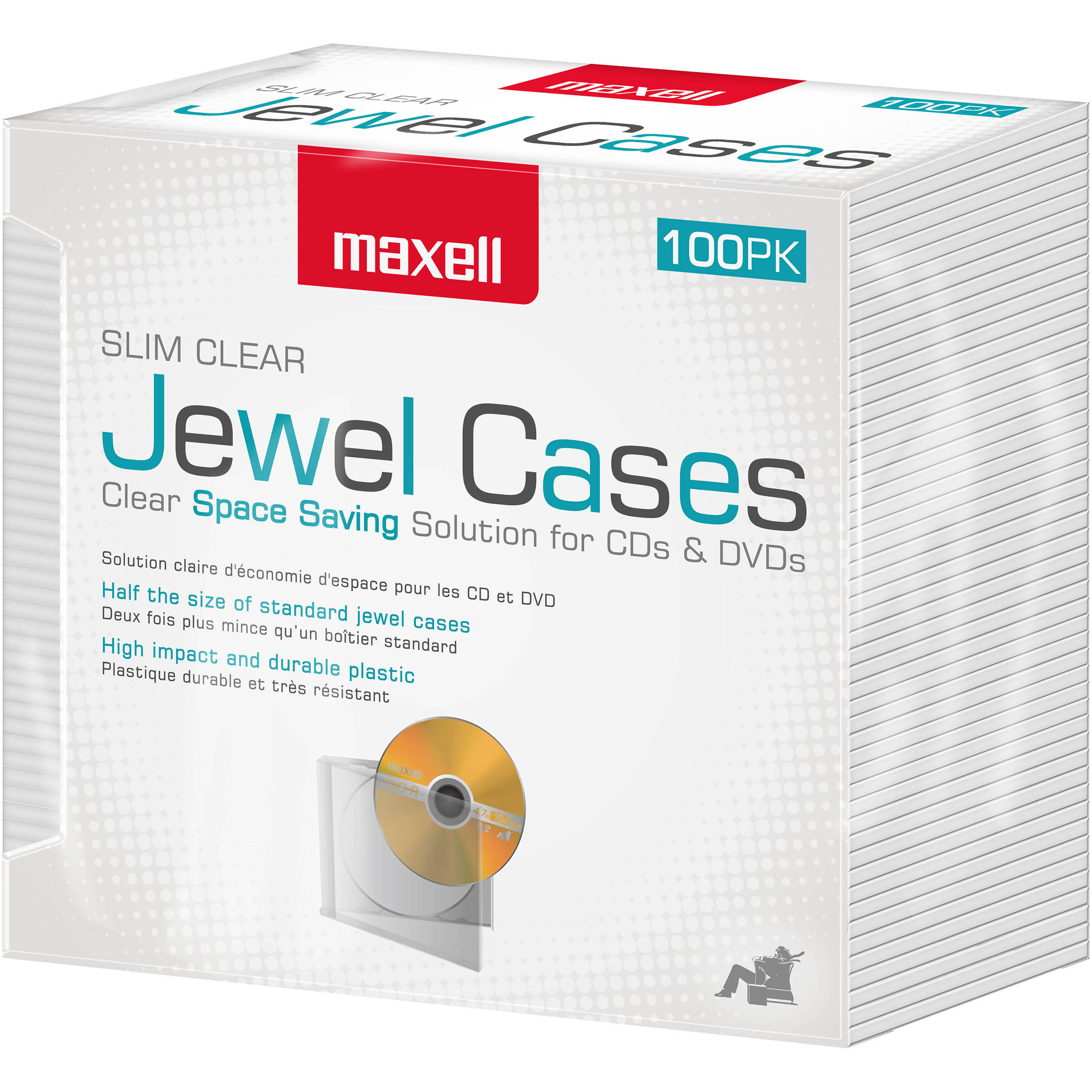 Maxell Slim CD Jewel Case (Clear, 100-Pack)