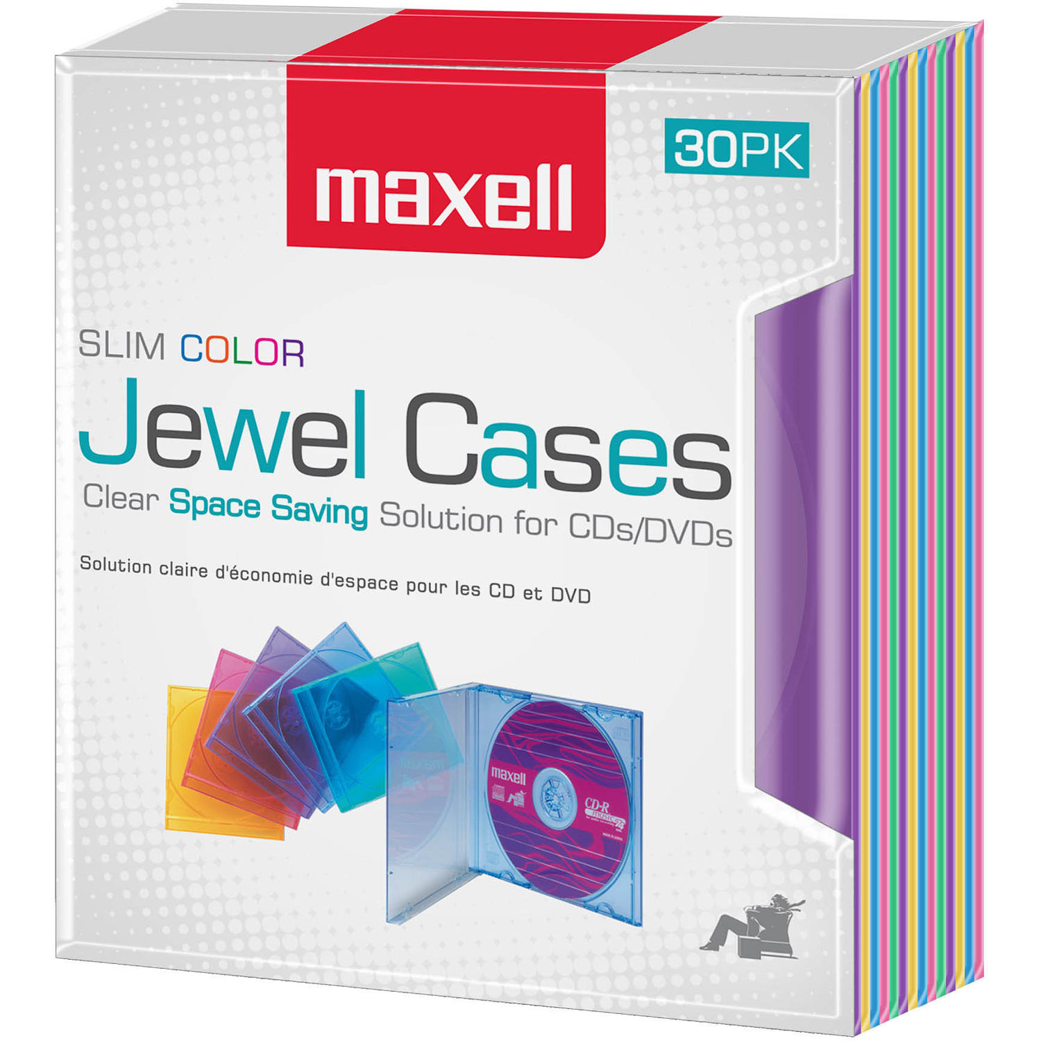 Maxell Slim CD Jewel Case (Multi-Color, 30-Pack)