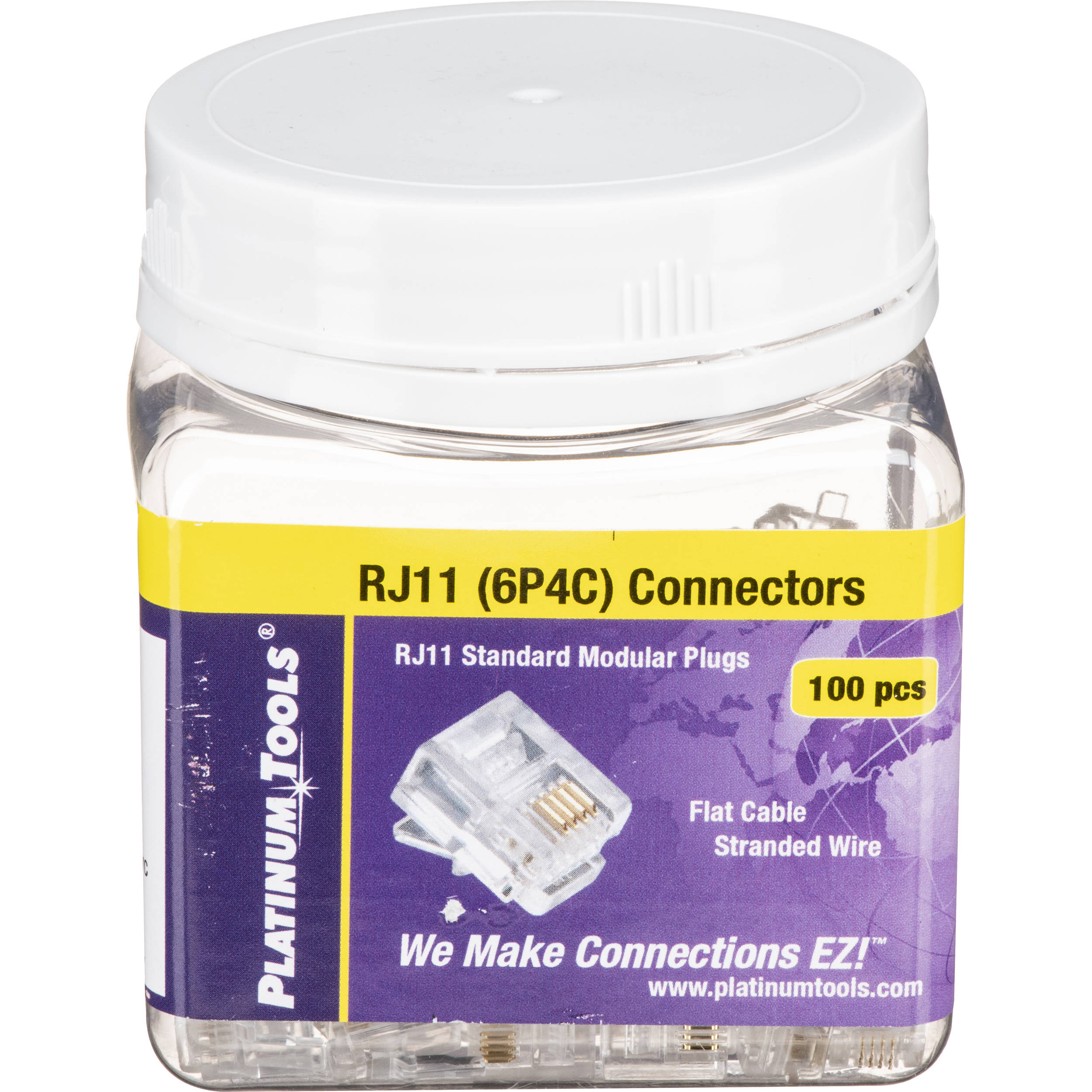 Platinum Tools RJ11-6P4C Standard Modular Plug (Jar Packaging, 100-Pieces)