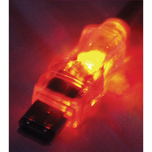 QVS FireWire/i.Link 6-Pin to 4-Pin Translucent Cable with Orange LEDs (6')
