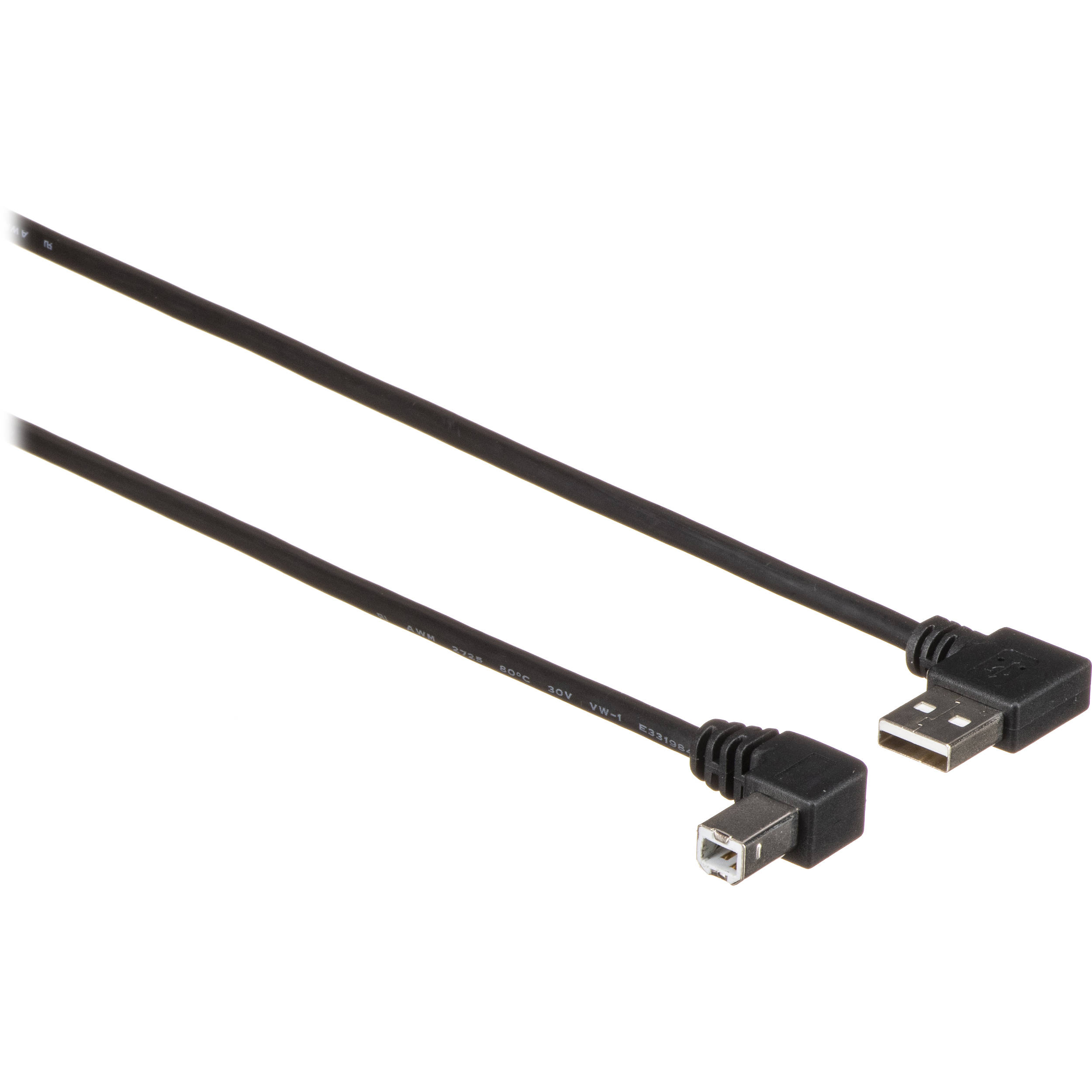 Rocstor Right Angle USB Type-A to Right Angle USB Type-B Cable (3', Black)