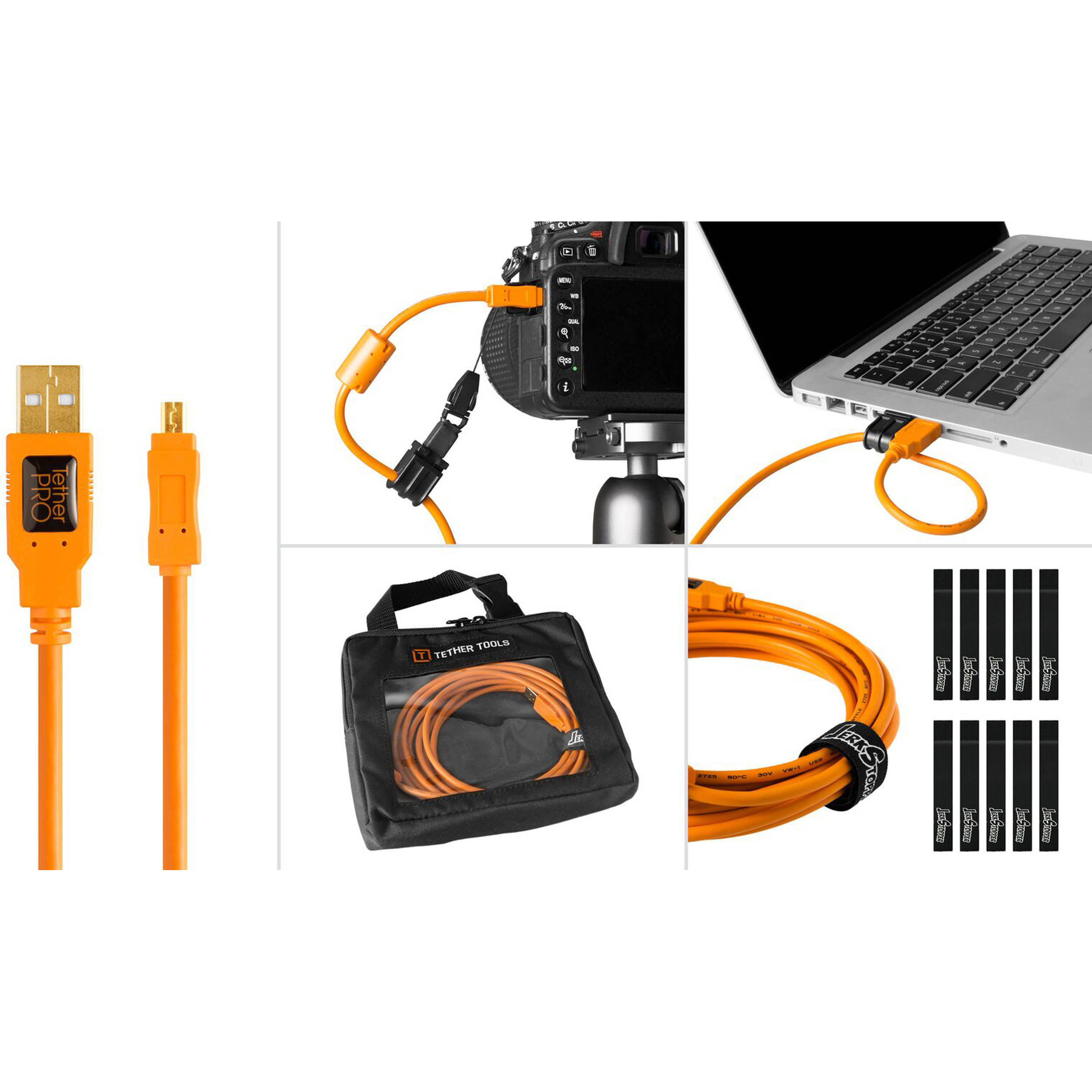 Tether Tools Starter Tethering Kit with USB 2.0 Type-A to Mini-B 8-Pin Cable (15', Orange)