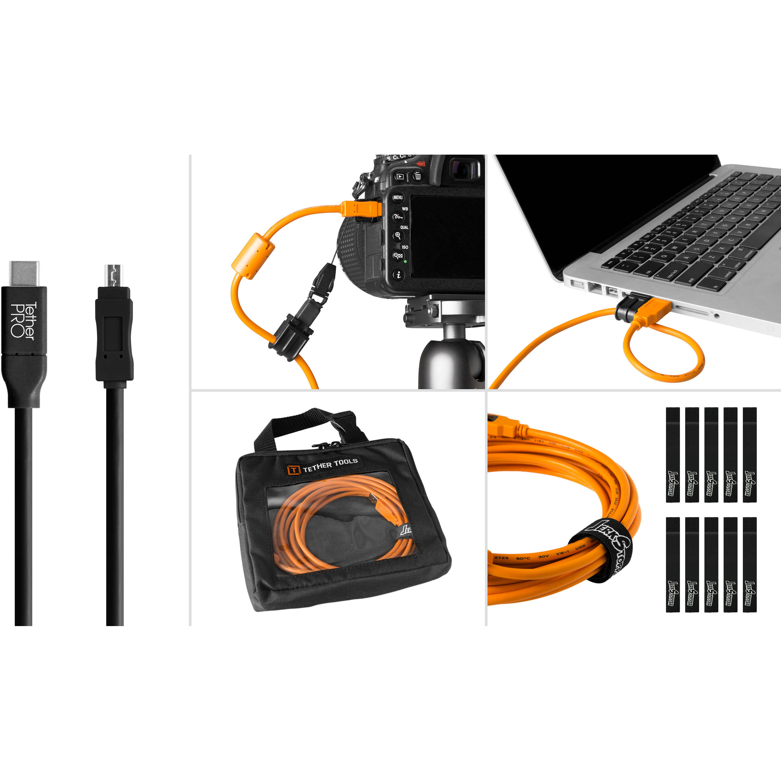 Tether Tools Starter Tethering Kit with USB 2.0 Type-C to Mini-B 8-Pin Cable (15', Black)